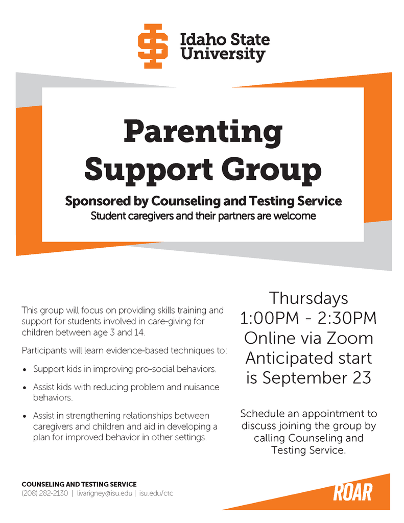 ISU's Parent Support Group information flier